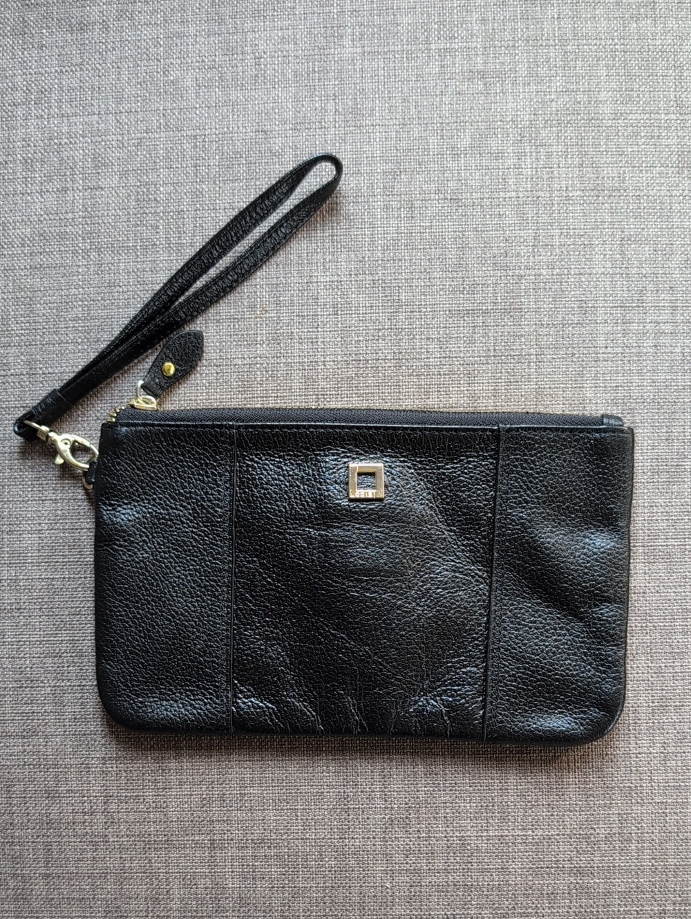 Lodis Black Leather Wristlet Clutch